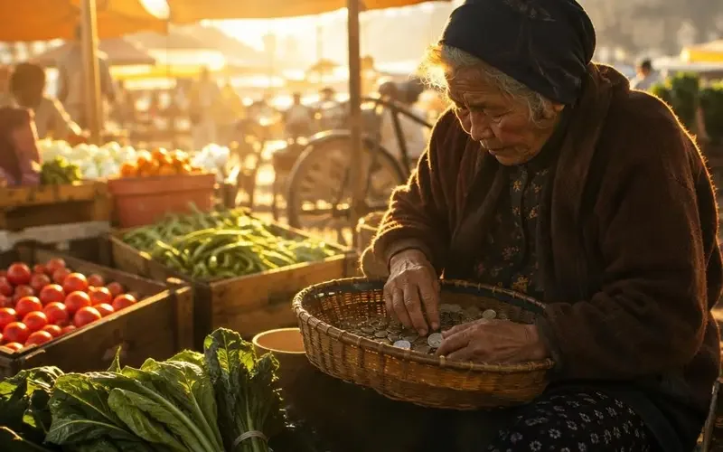 菜市场里只收硬币的老奶奶